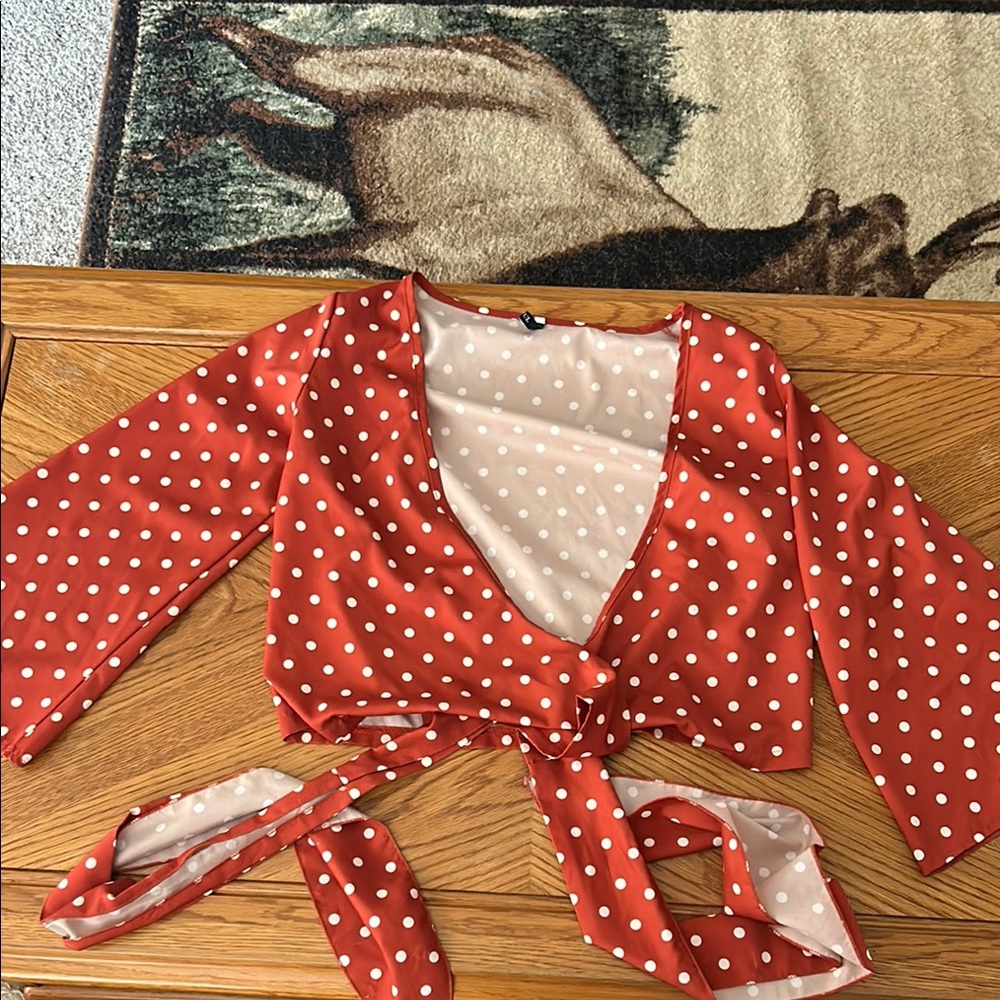 Red Polka Dot Wrap Top